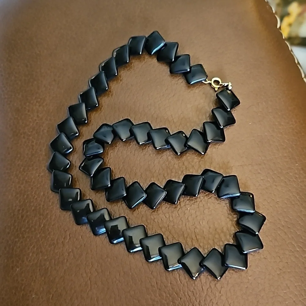 VTG TRIFARI Black Square Acrylic Beaded Collar Necklace